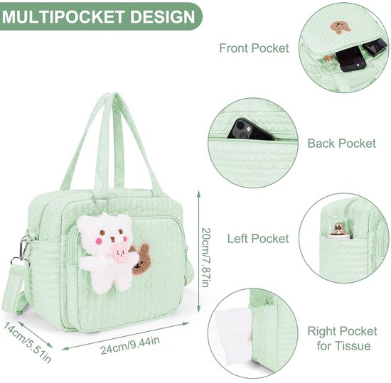 KZQ Luiertas tote mommy bag crossbody schoudertas multifunctionele verzorgingstas voor baby's waterdicht met geïsoleerde zakken reistas kraamcadeau groen klein — afbeelding 3