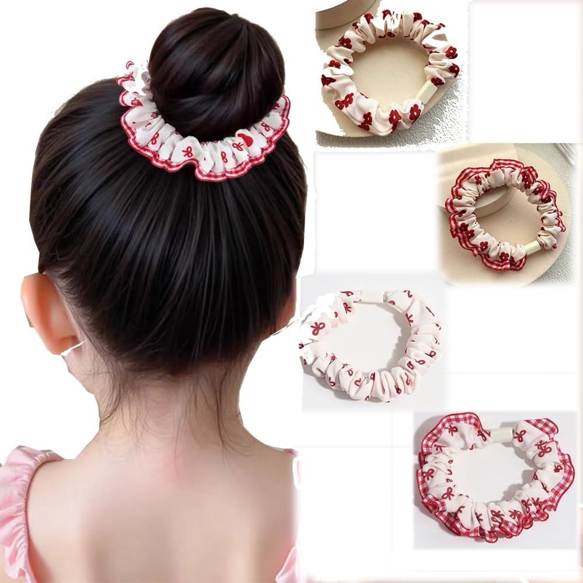 Elegante Scrunchies met Haarstrik, Satijnen Haarbanden, Elastische Ponytail Houder, Set van 4 voor Stijlvolle Dames met Konijnenoren en Zijdeachtige Afwerking