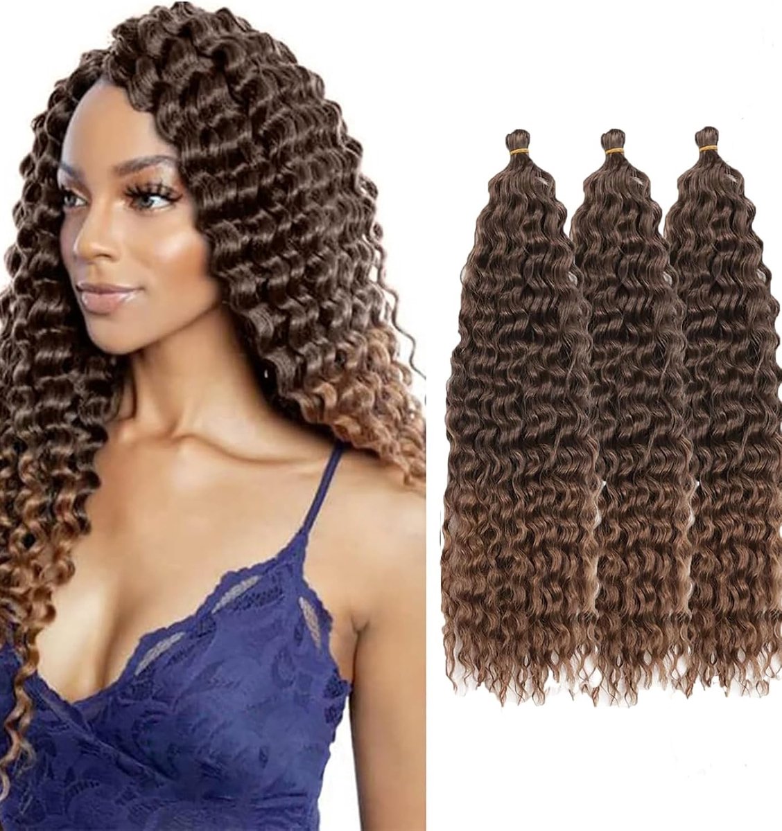 22 Inch 3 Packs Diepe Twist Haak Haar Ocean Wave Krullend Bohemian Vlechtwerk Bundels Synthetische Haar Extensions voor Dames en Meisjes