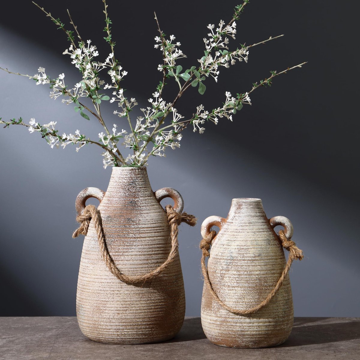 Bloemenvazen set van 2 - keramisch bruin - rustiek design - perfect voor huisdecoratie - ShopVlot
