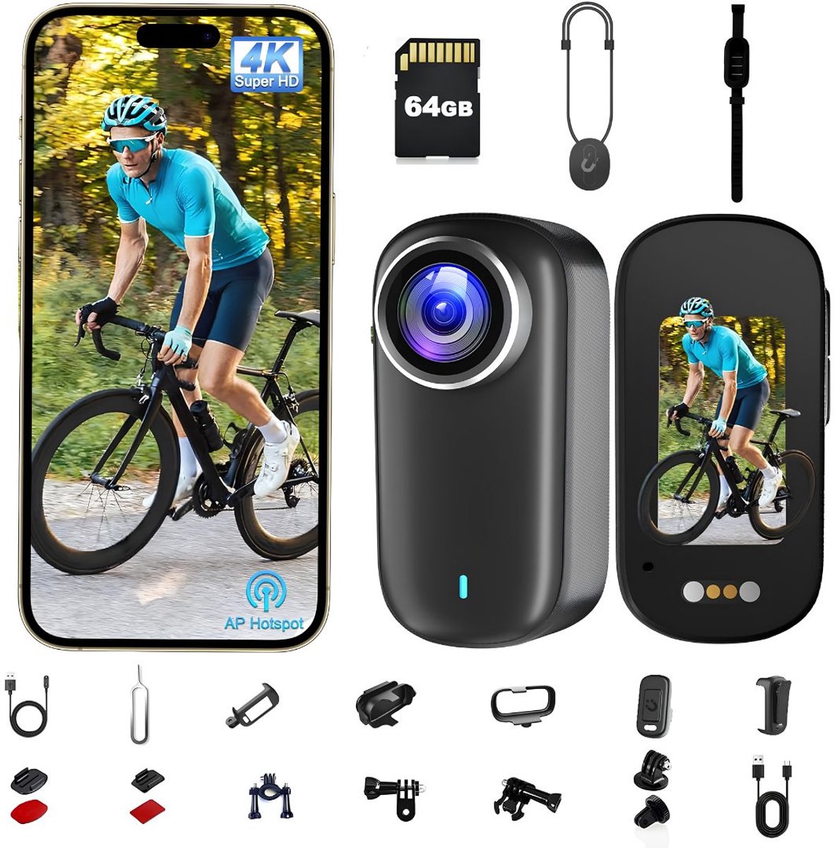 TYR® Bodycam - Mini Bodycam - 64GB - Mini Action Camera - Zwart - 7cm x 3cm x 4cm