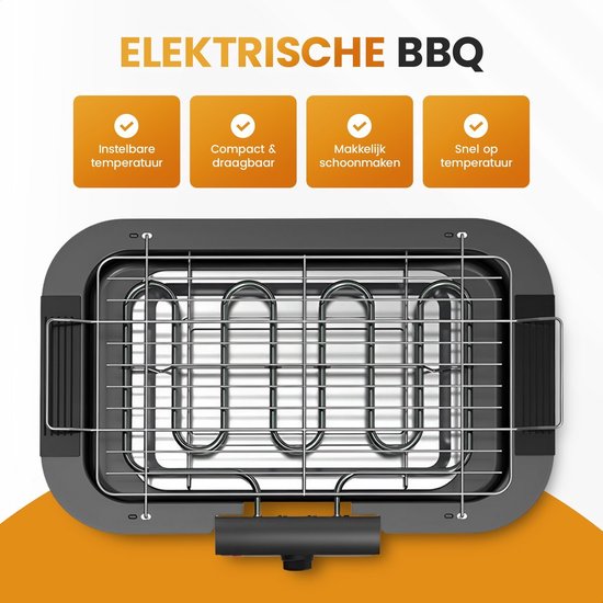 Elektrische grill - 2000W Tafelgrill met Thermostaat & Uitneembare Onderdelen - Draagbaar voor Buiten, Balkon & Tuin - Zwart — afbeelding 2