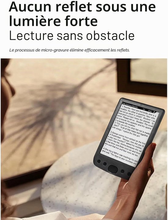 De BK6025 EPAPER e-reader is een draagbare e-reader met een 6-inch e-ink-scherm, instelbare lettergrootte, audioboekfunctionaliteit en oogvriendelijke leesmogelijkheden (8 GB). — afbeelding 4