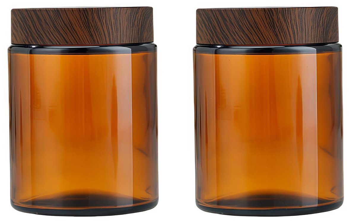 2 verpakkingen 150 ml 5 oz amberkleurige glazen potten met plastic houtnerf deksel en binnenvoeringen navulbare - ShopVlot