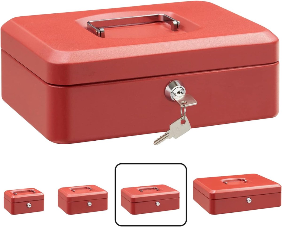 Allvia® Geldkistje met Sleutel - Geldkluis - Geldkistje - 25 cm Breed - met Inzetstuk voor Munten - Rood - ‎18 cm x 25 cm x 9 cm