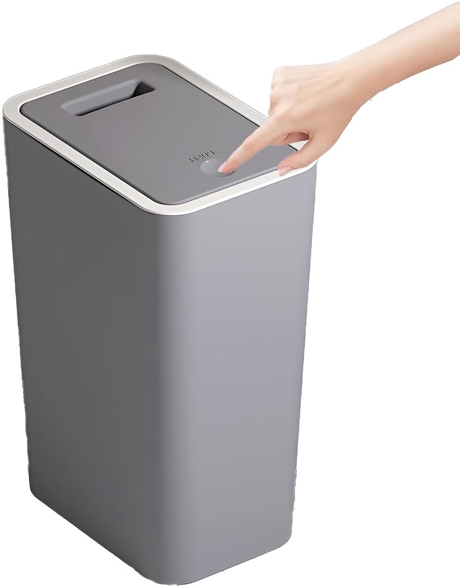 Kleine 10 Liter Afvalemmer met Deksel - Smalle Geurvrije Prullenbak voor Keuken, Badkamer, Kantoor en Slaapkamer