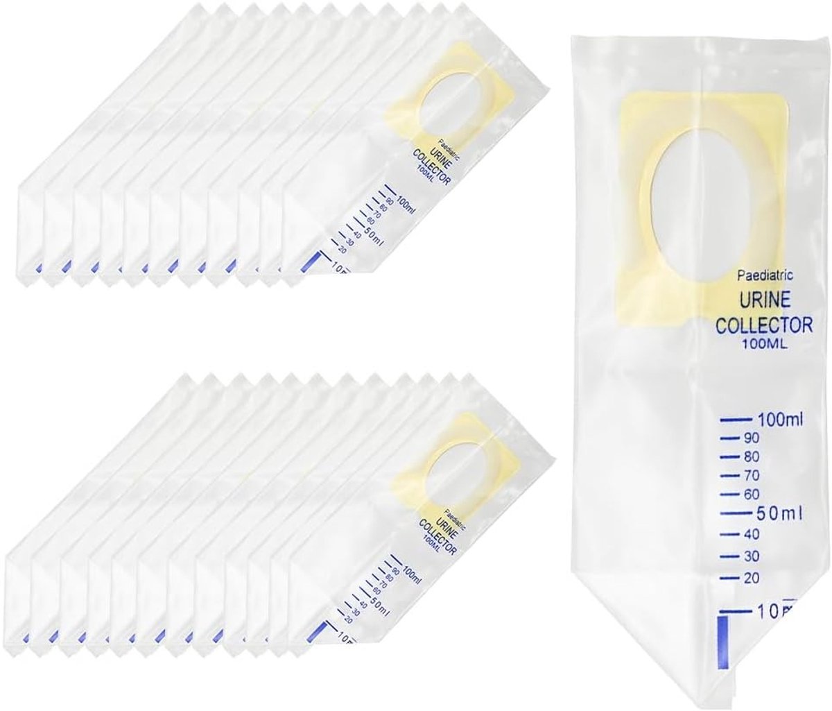 Set van 24 wegwerp urinezakken voor kinderen, 100ml, met kleefoppervlak, ideaal voor reizen, kamperen en buitenactiviteiten