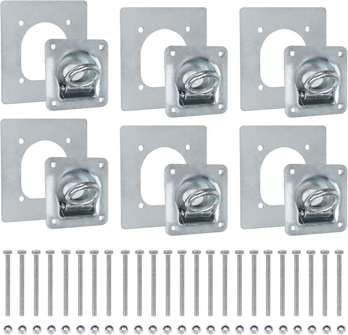 Set van 6 lashing eyelets voor trailers met tegenplaat en schroeven, verzinkt, 800 kg, voor het zekeren van zware ladingen en het ophangen van materialen