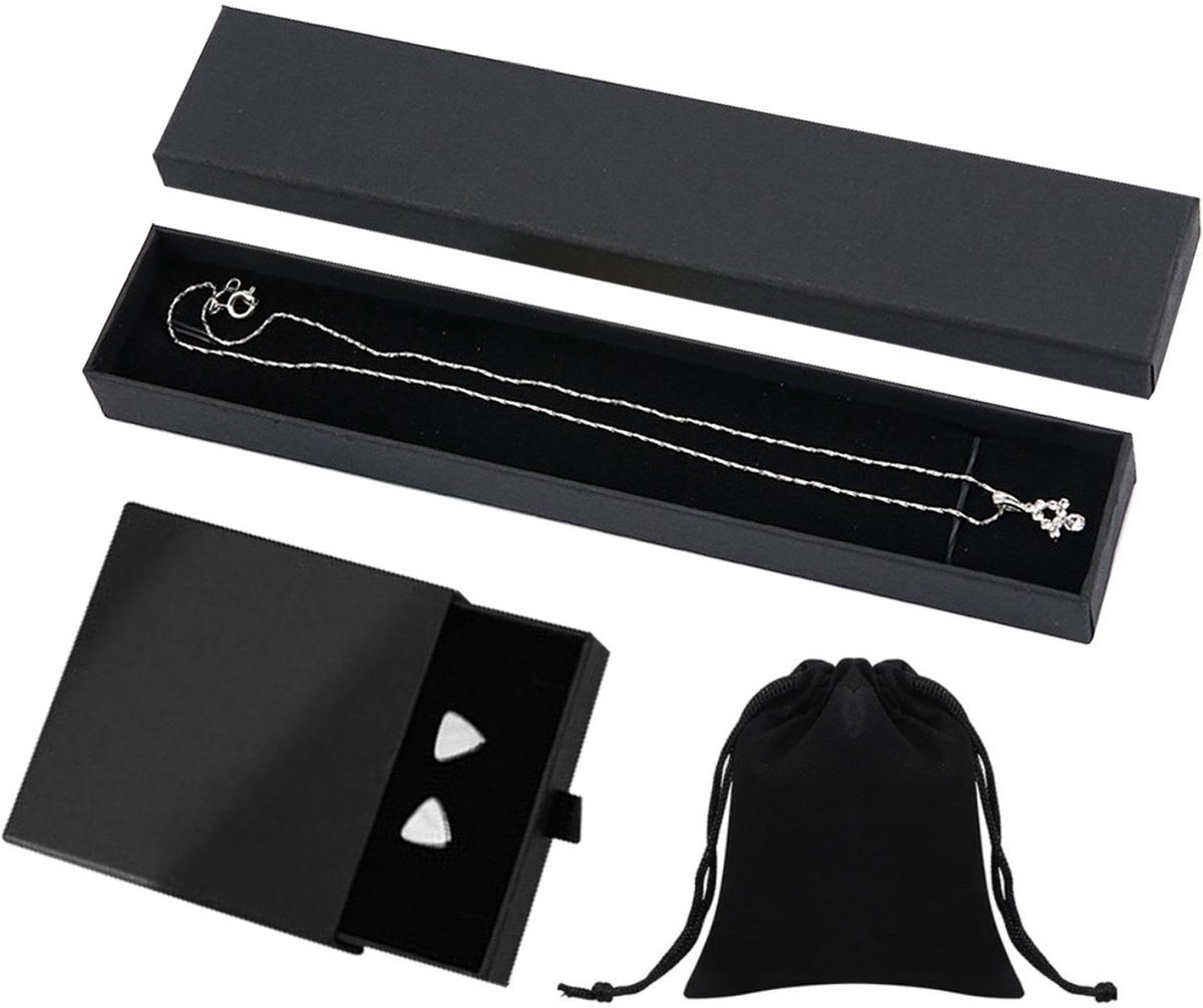 Sieraden geschenkdoos met fluwelen zakje - zwarte etui - organizer voor kettingen, armbanden en oorbellen - ShopVlot