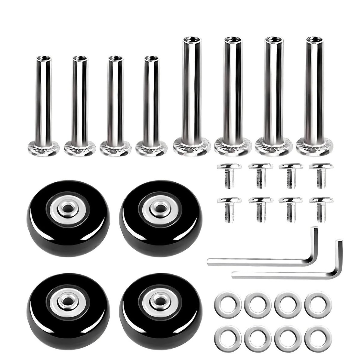 Set van 4 Vervangwielen voor Koffers - Rubber, 45mm x 18mm, Geschikt voor Trolleys en Harde Koffers, Inclusief Lager en Reparatieset