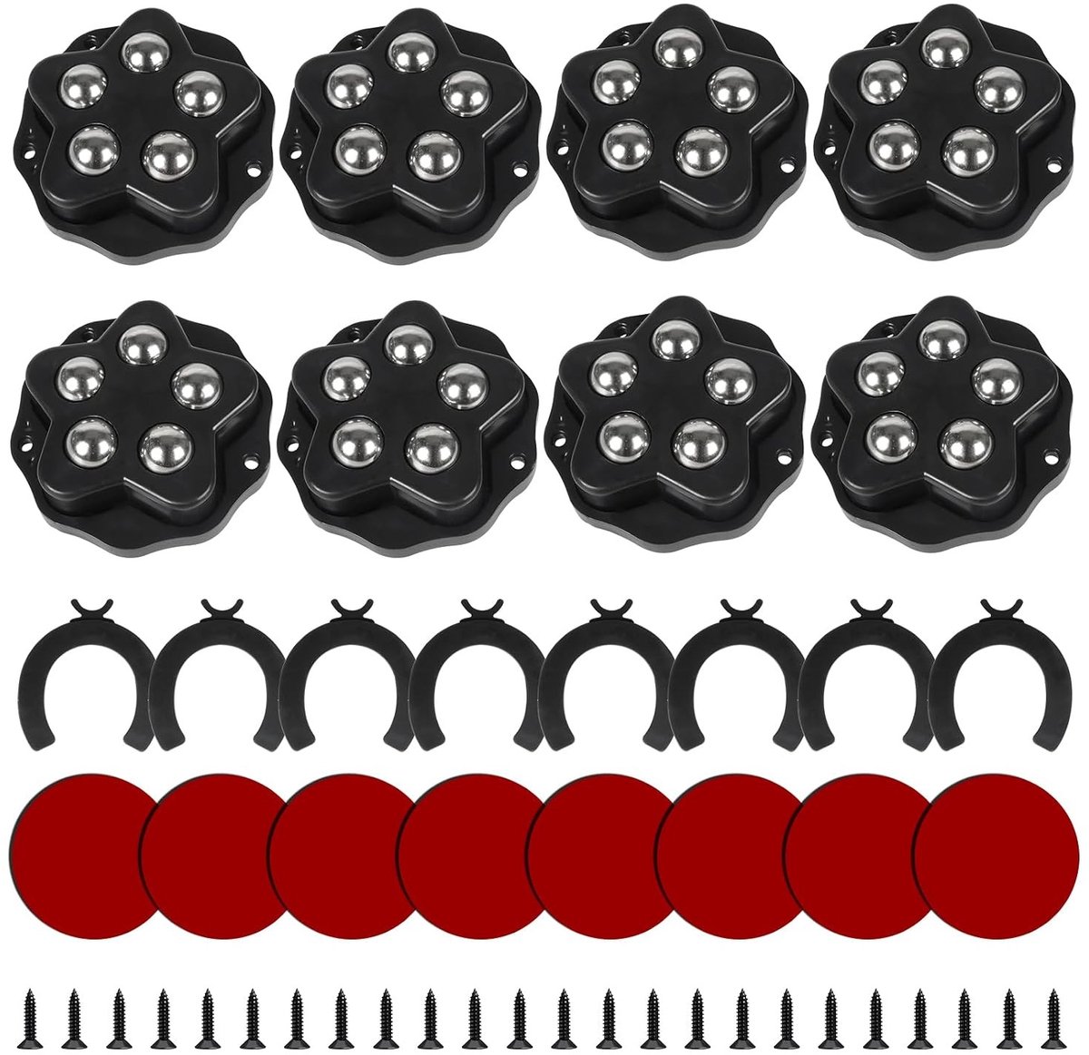 Kleine Zelfklevende Ballenwielen met Rem voor het Vervoeren van Elektrisch Meubilair - 8 Stuks Zwart, Ideaal voor Verplaatsbare Meubels en Apparaten