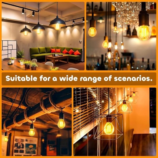 Set van 6 E14 LED Vintage Lampen, 4W Filament Vervangt 40W Gloeilamp, Warm Wit 2200K, Amber Glas, 400 Lumen, Golfbal P45/G45, Niet Dimbaar, Nostalgische Decoratie voor Huis, Café en Bar — afbeelding 4