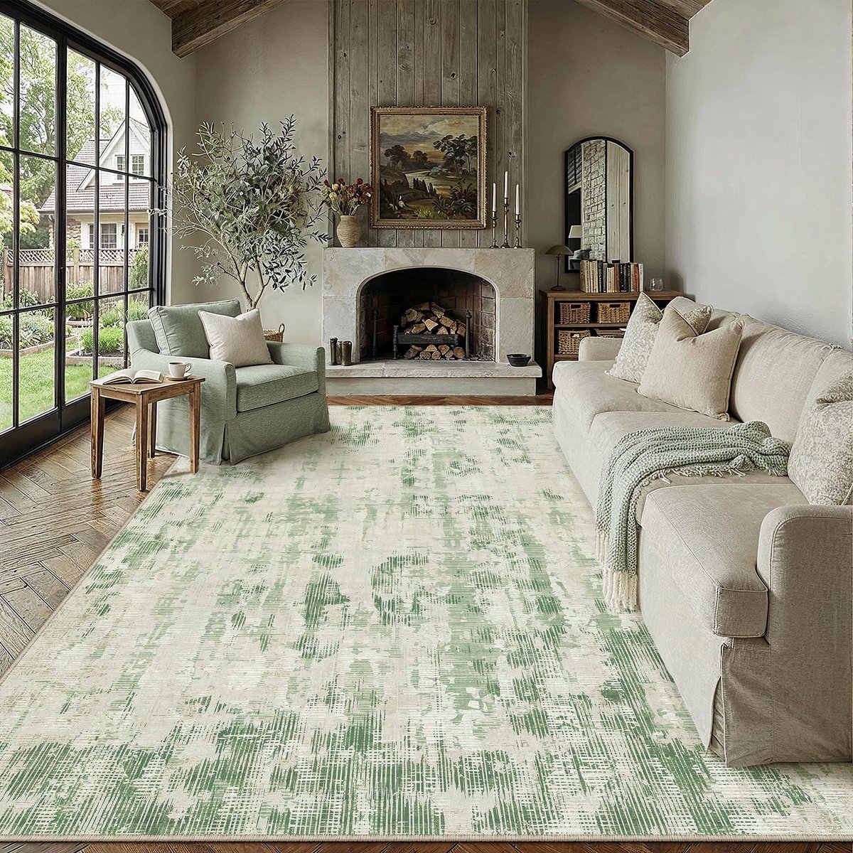 Tapijt woonkamer 300x400cm - wasbaar laagpolig - groen - stijlvol en comfortabel - ShopVlot