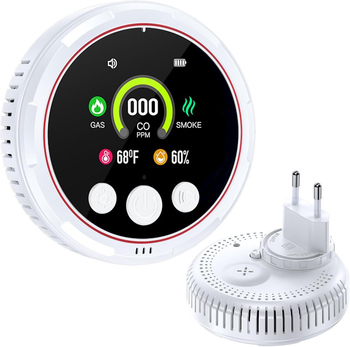 5-in-1 Koolmonoxidemelder – Rookmelder en Gasdetector met Groot Scherm – Geschikt voor Huis, Keuken, Camper, Appartement (Wit, 1 Stuk)