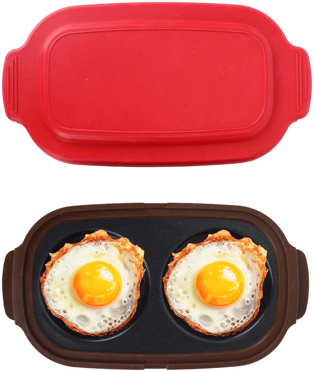 Eierkoker Magnetron 2 Holtes - Siliconen Rood - Vaatwasserbestendig - Perfect voor Ontbijtsandwiches - ShopVlot