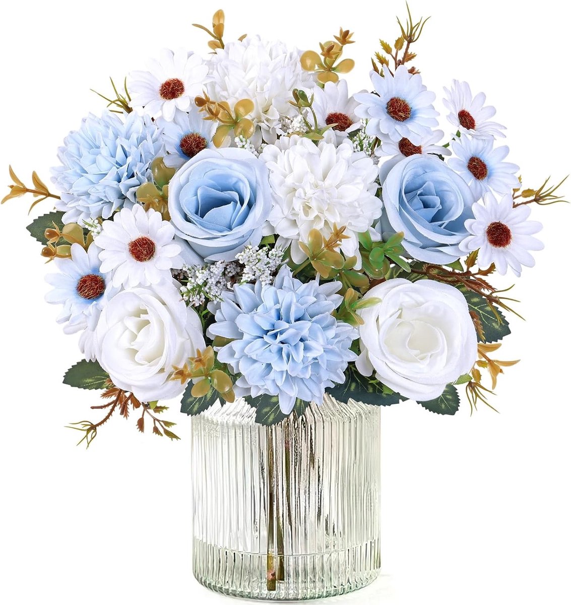 Kunstmatige Bloemen - Blauw Wit - 32 cm - Zijde en Plastic - Voor Bruiloft en Thuisdecoratie