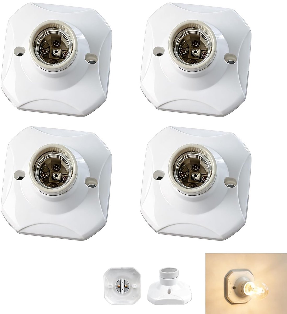 Pack of 4 Ceiling Fittings E27 for Screwing Mount E27 to E14 Converter Garage Socket AC 220-240V LED Light Base Base - ShopVlot