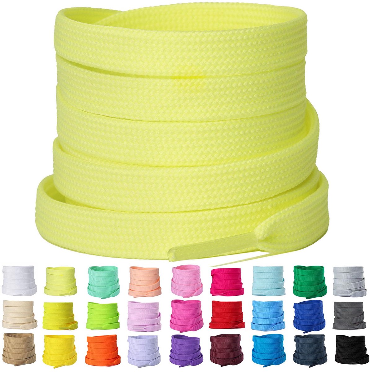 Olukssck 2 paar platte veters 27 kleuren voor sneakers, licht geel, 60cm - ShopVlot