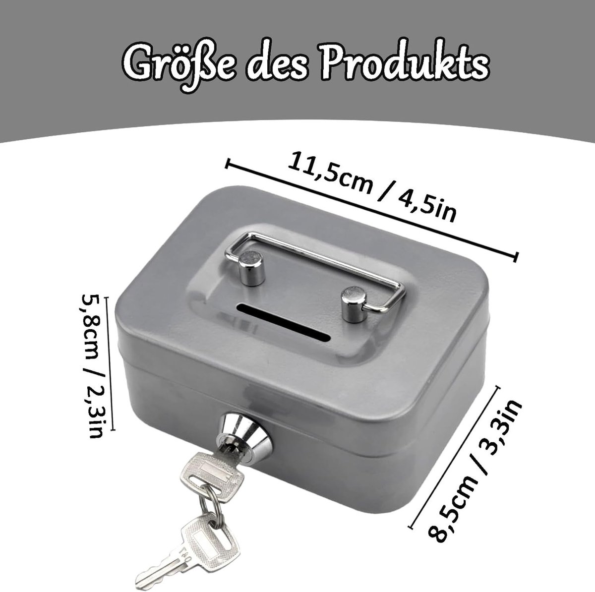 Kleine Geldcassette - Grijs - 11,5 x 8,5 x 5,8 cm - Metalen Kluis met Sleutel en Toetsenblokkering - Voor Huishoudens en Kantoren