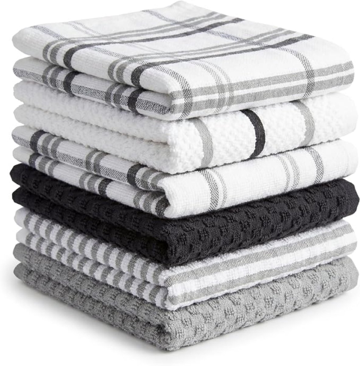 Set van 6 dubbele theedoeken - Microvezel en katoenen spons - 45 x 65 cm - Absorberend en snel drogend