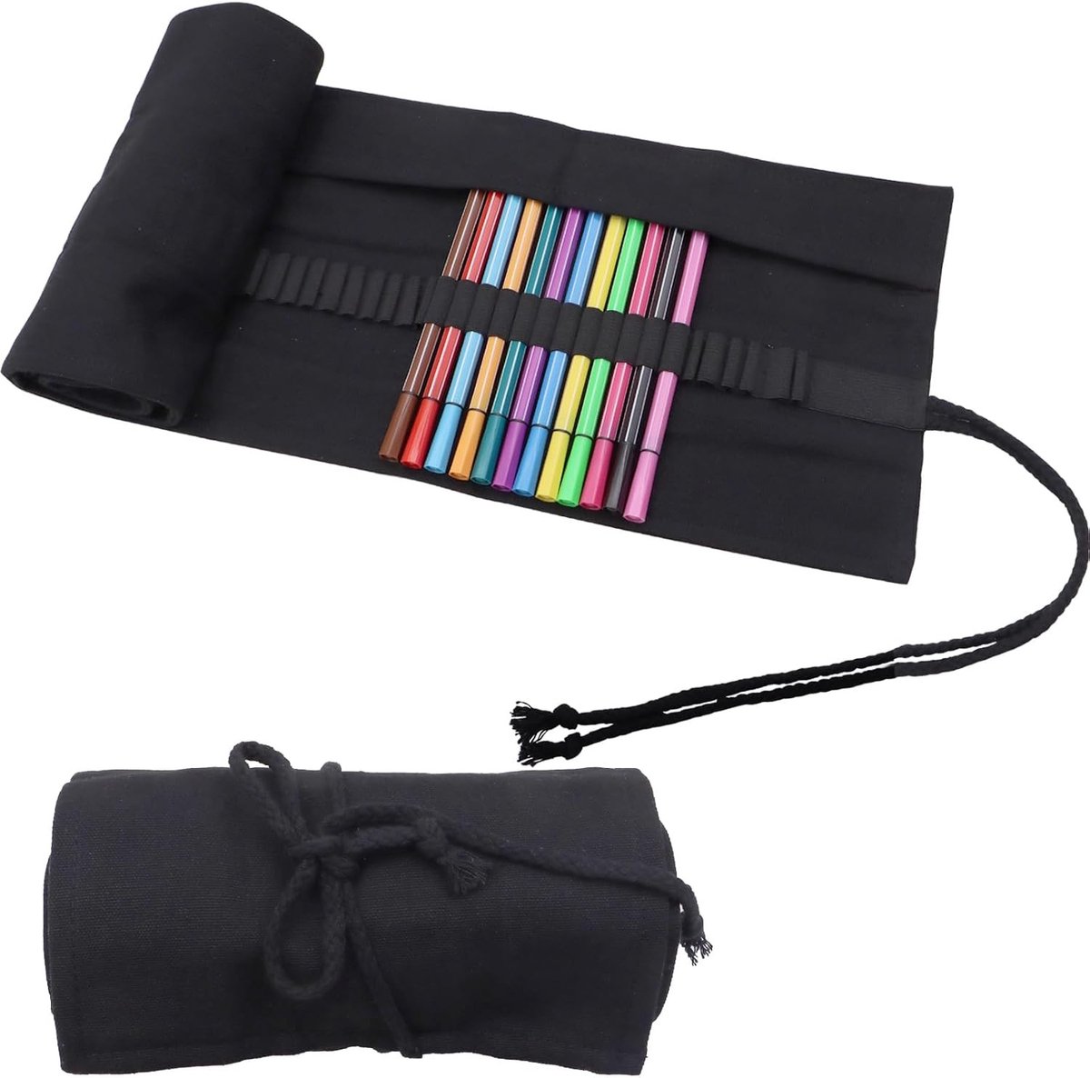 Multifunctioneel Pennenetui - Zwart - Canvas Etui met 72 Gaten - Voor Studenten en Kunstenaars