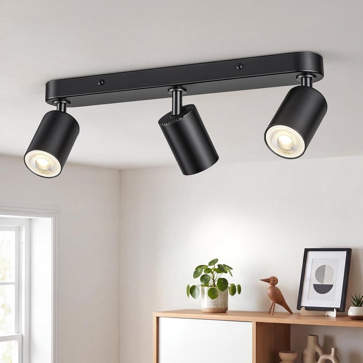 Plafondlamp met 3 Spots - Zwart - 40 cm - Draaibaar Aluminium - Voor Binnengebruik
