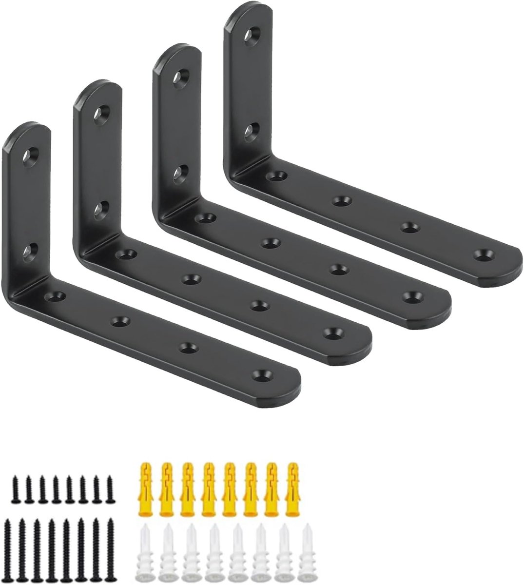 Mooche 4Pcs Shelf Brackets Black Heavy Duty Angle Brackets 12.5×7.5×2.5CM Metal L-shaped Shelf Bracket For Shelves - ShopVlot