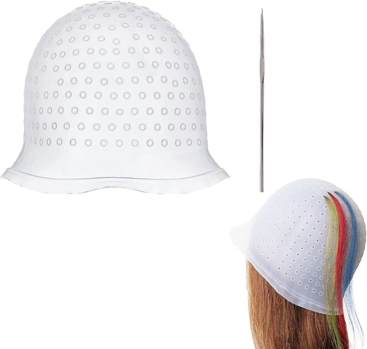 Herbruikbare Haarverf Cap met Voorgeboorde Gaten, Zachte Transparante Hoed voor Highlights, Inclusief Haak en Accessoires voor Thuis en Salongebruik
