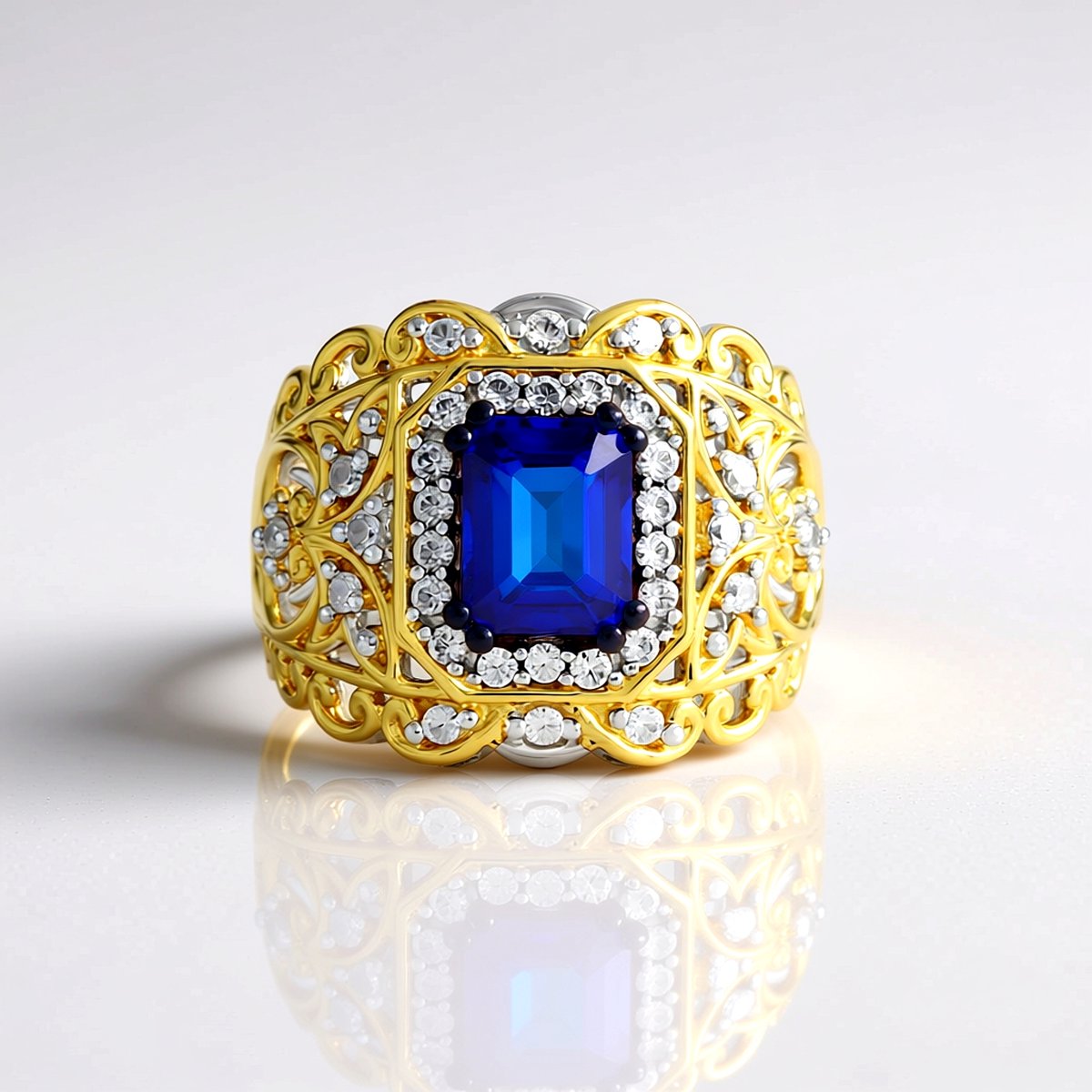 Cavill - Zilveren Ring - 925 Sterling Zilver met Palladium - 1,557 ct Kobaltblauwe Spinel - Achthoekige Smaragdgeslepen Edelsteen - Elegante Damesring
