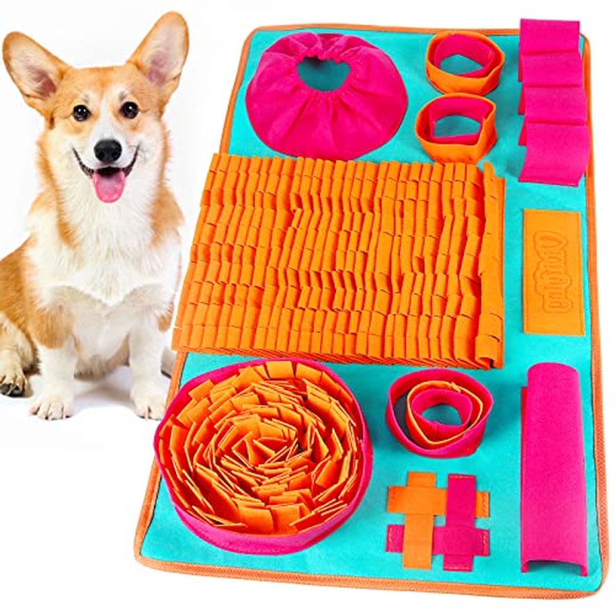 Snuffelmat Hond - Voedselpuzzel - Mentale Stimulatie - Stimuleert Natuurlijk Foerageren - 66 x 42 cm - Rood Oranje Blauw