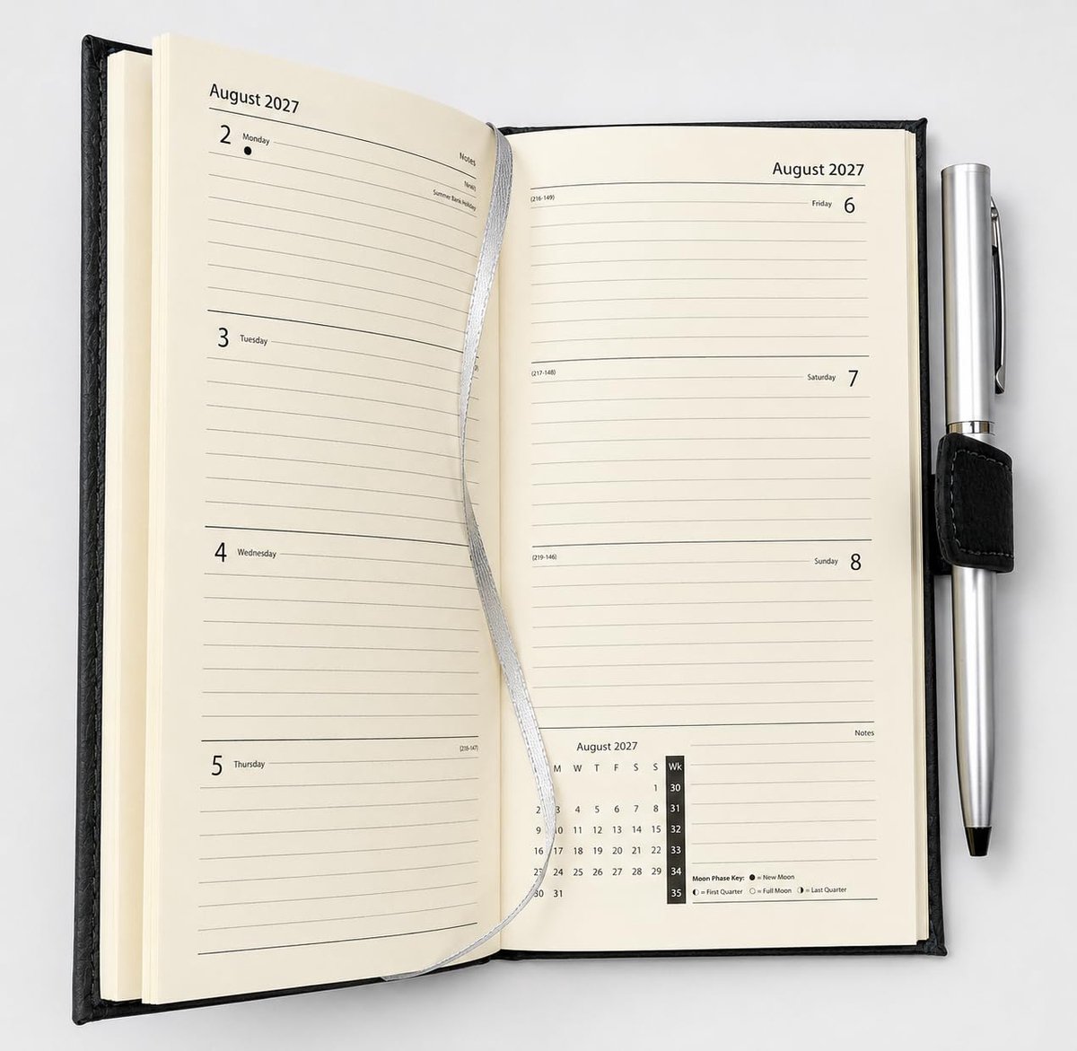 Slimme weekagenda 16 x 8,5 cm - zachte lederlook - grijs - inclusief pen - ShopVlot