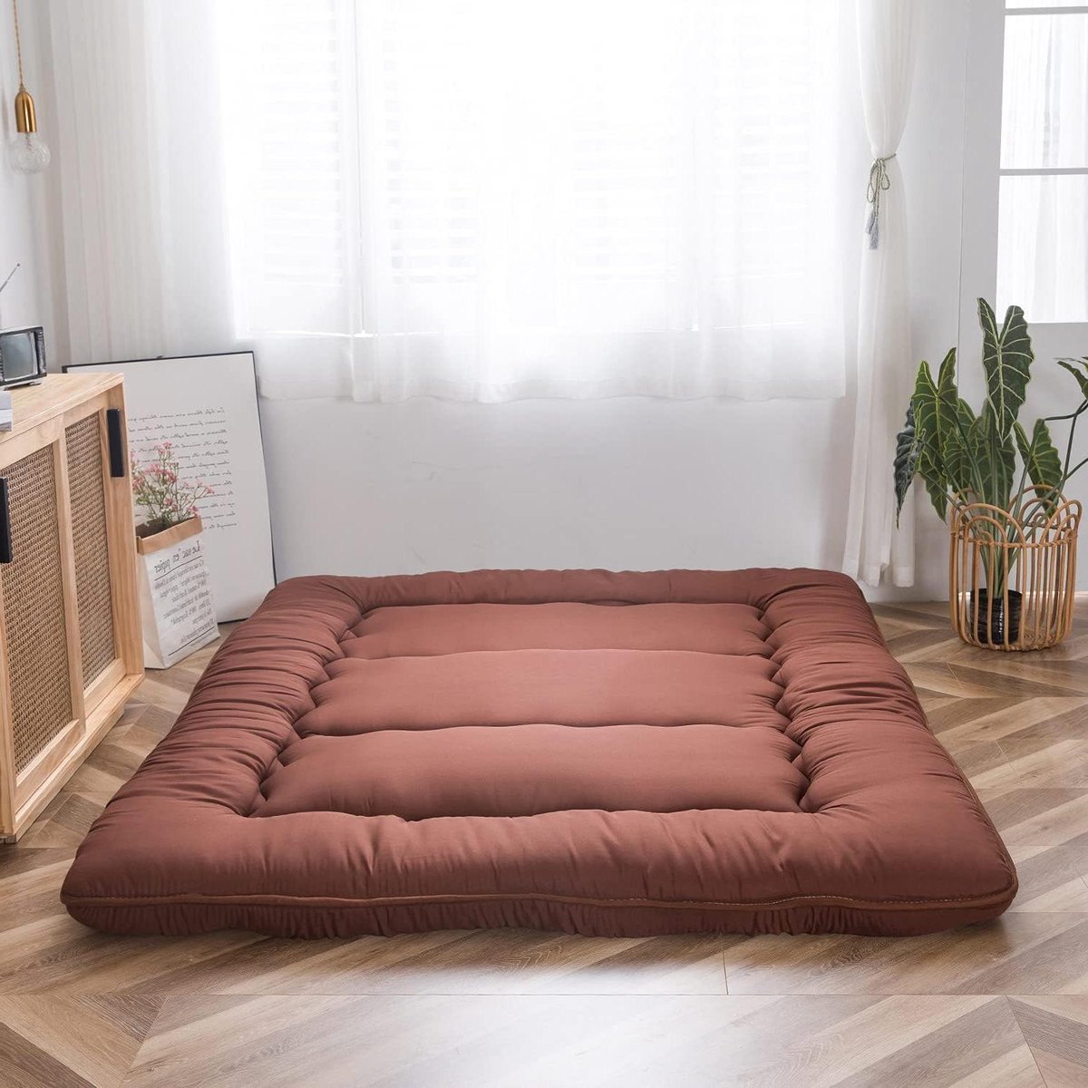 Japanse Futon Matras - Vloermatras Gastenbed - Comfortabel Slapen - Extra Dik Geheugenschuim - 90x190 cm - Koffie