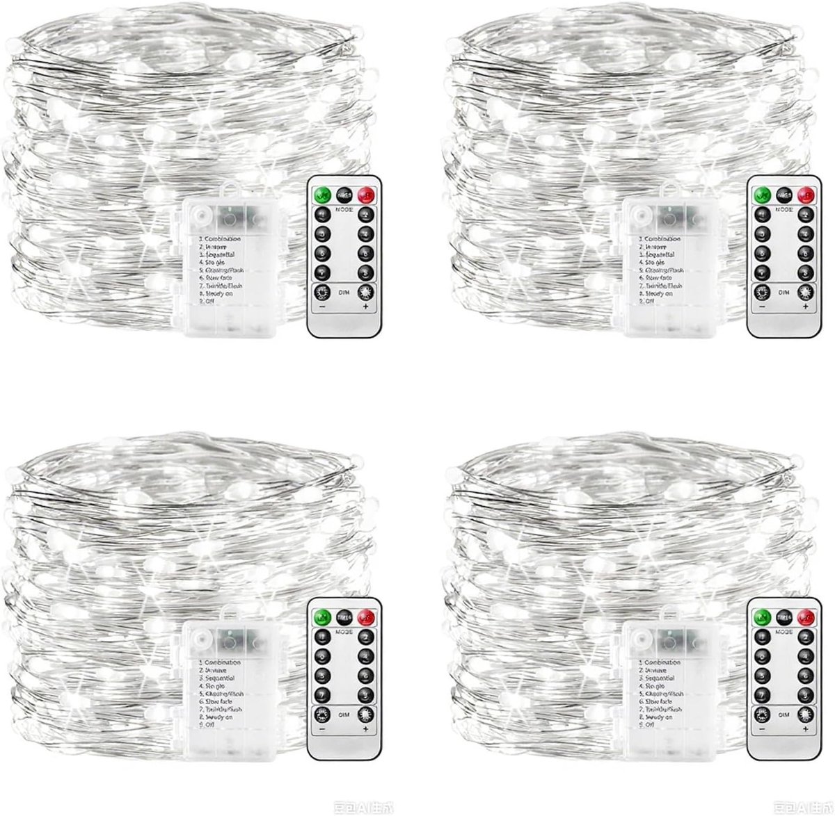 Lichtsnoer op batterijen - Wit - 10 m - 100 LED's met Afstandsbediening en Timer - Voor Binnen en Buiten