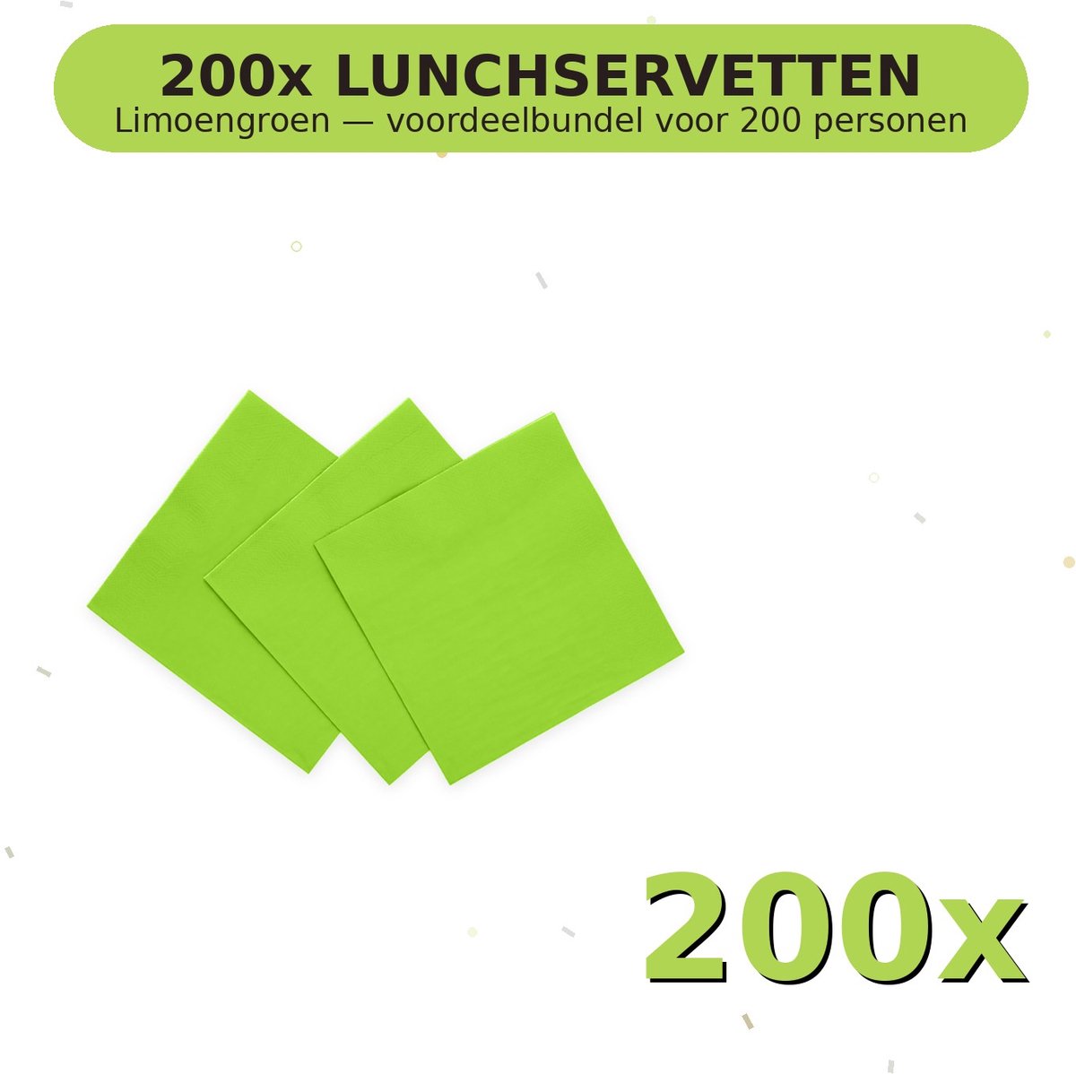 Lunch servetten 33x33cm FSC Limoengroen - Voordeelverpakking 200 Stuks voor tot 200 Personen - Feestartikelen