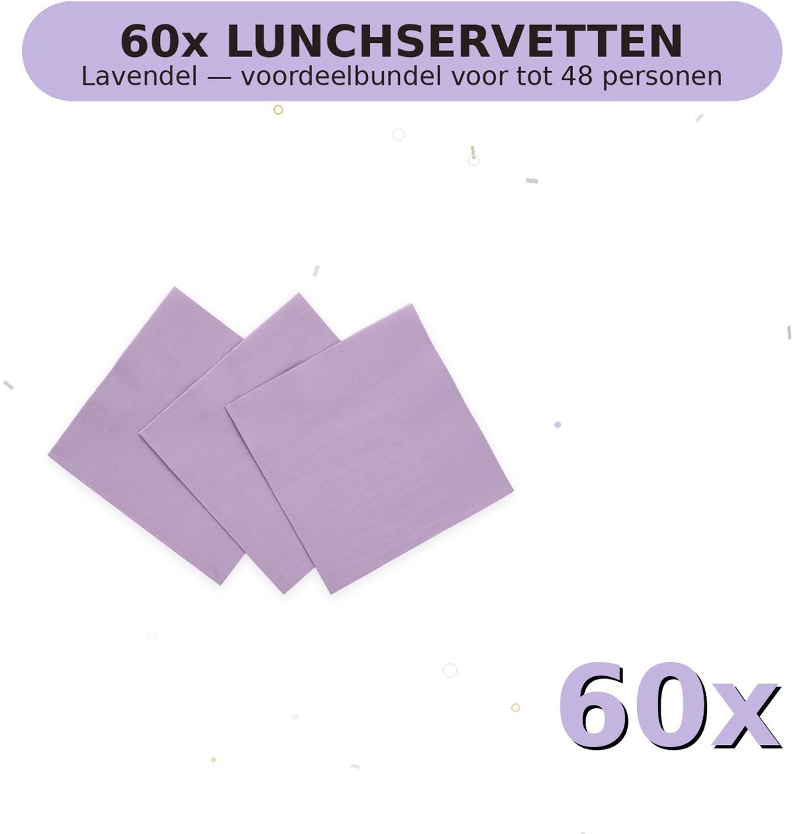 Lunch servetten 33x33cm FSC Lavendel - Voordeelverpakking 60 Stuks voor tot 48 Personen - Feestartikelen