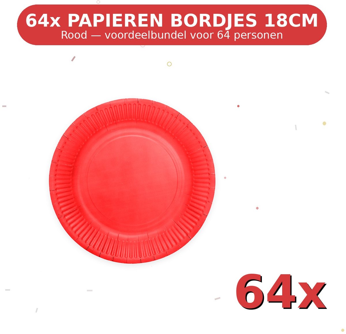 Bordjes 18cm FSC Rood - Voordeelverpakking 64 Stuks voor tot 64 Personen - Feestartikelen