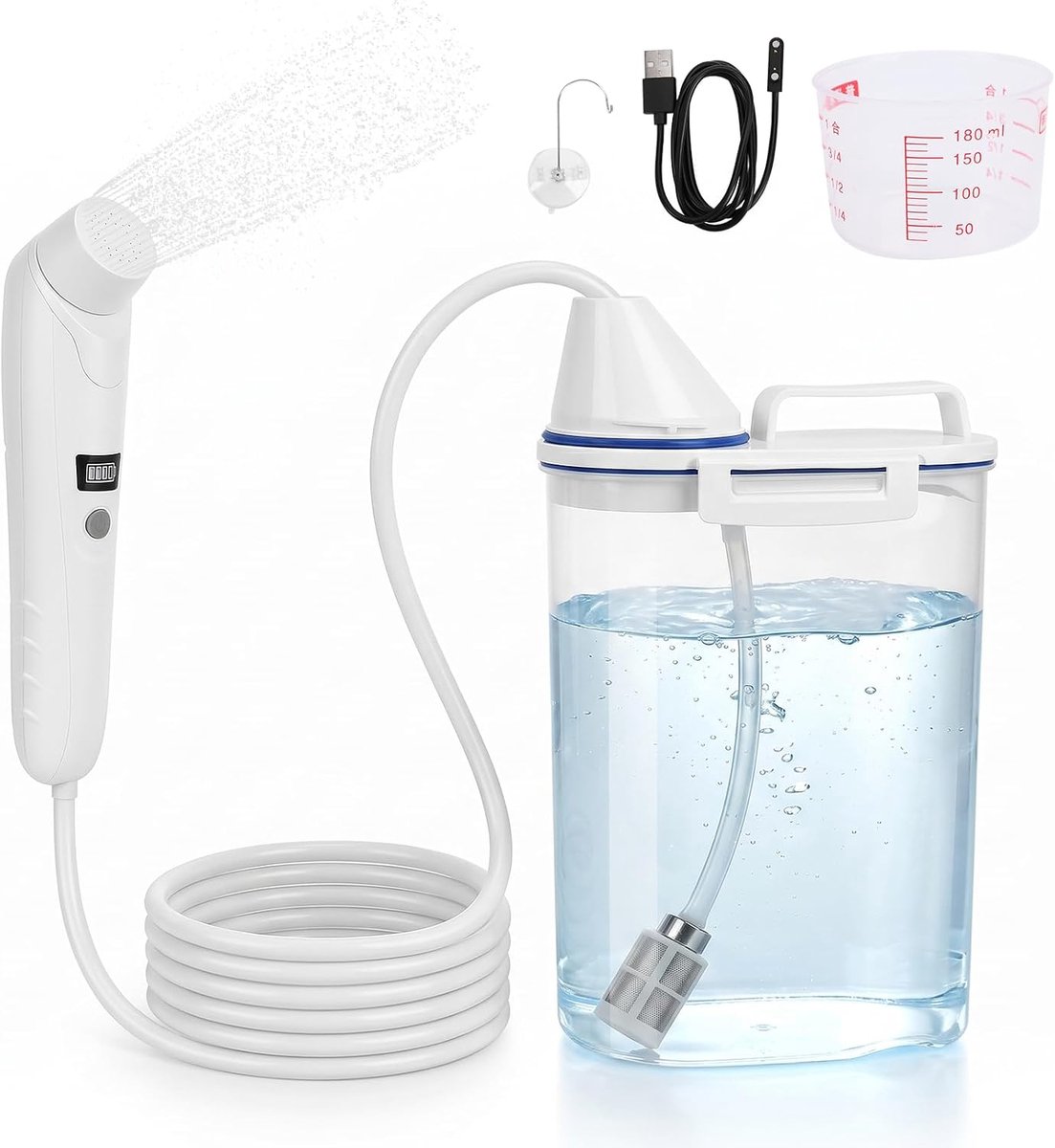 Portable Bidet, Electric Camping Shower with 2 Litre Water Tank, Rechargeable Travel Bidet, Hand Shower for Toilet - ShopVlot