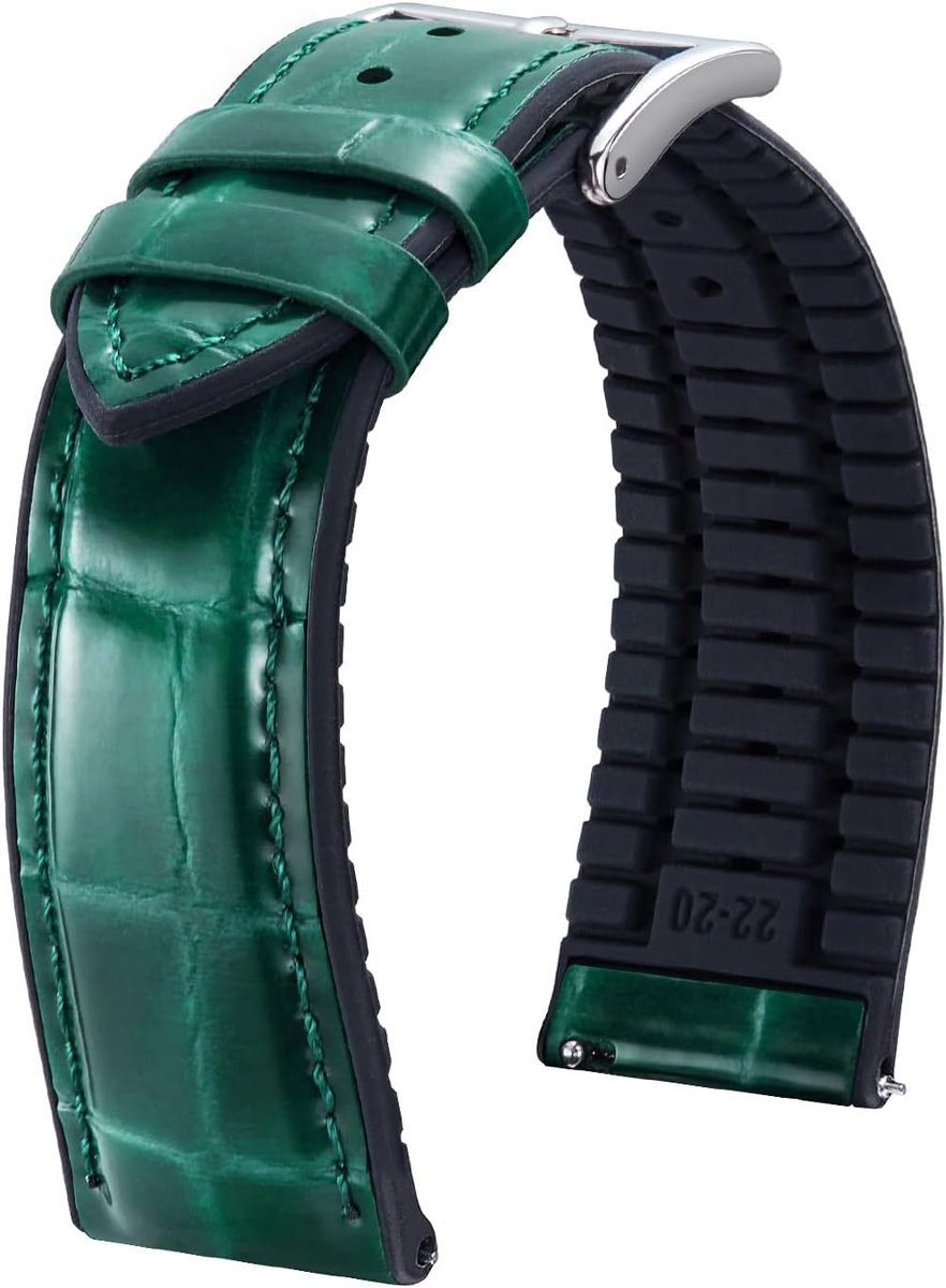 Horlogeband 14mm-22mm - Alligatorpatroon Leer en Silicone - Snelle bevestiging - Stijlvolle upgrade voor elke outfit - ShopVlot