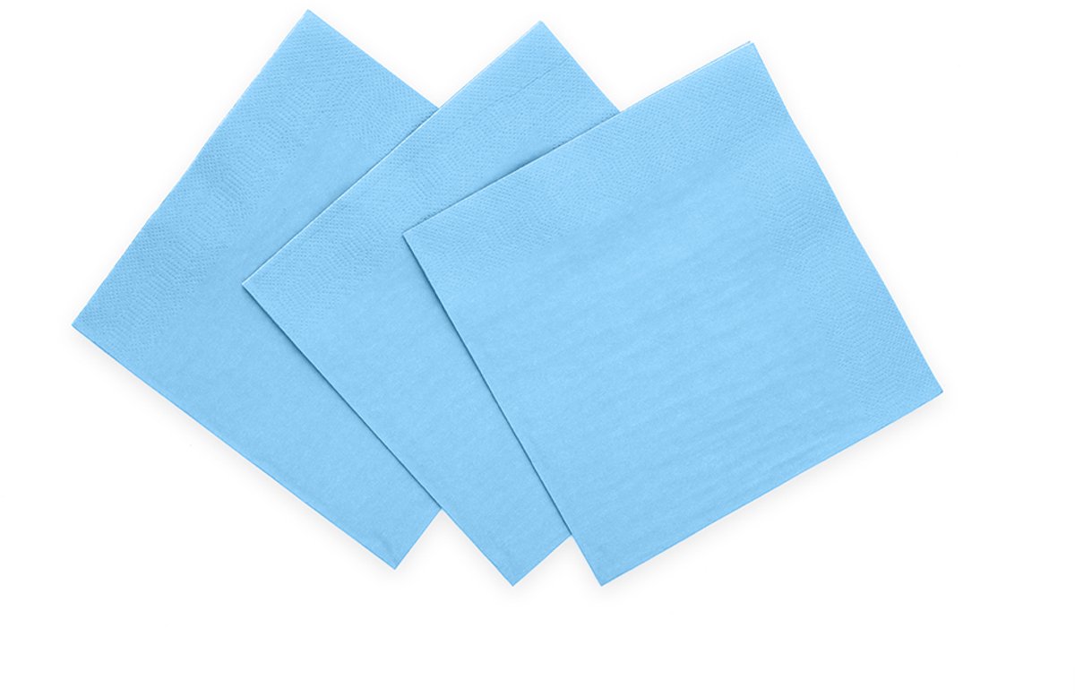 20x Papieren Cocktail servetten 24x24cm 3-laags FSC - Lichtblauw - Feestartikelen
