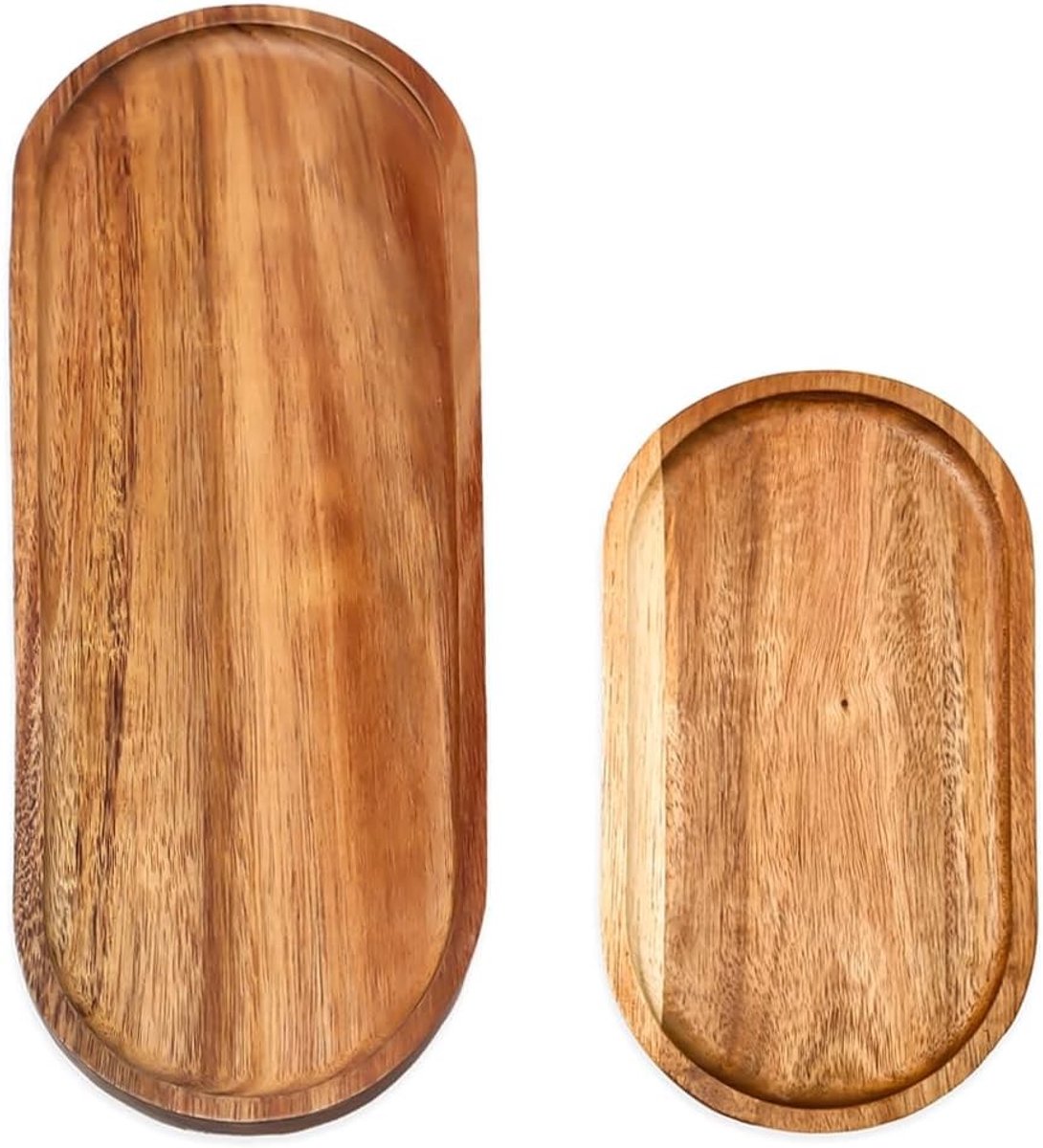 Ovale Houten Dienbladen - Bruin - Klein - Acaciahout - Voor Taarten en Snacks