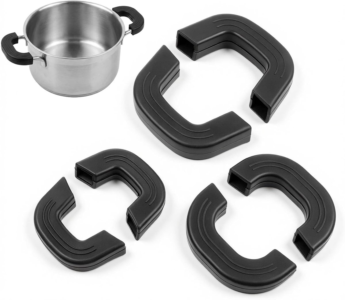 Siliconen pannenlappen 6 stuks - zwart - antislip - hittebescherming voor hete potten - ShopVlot