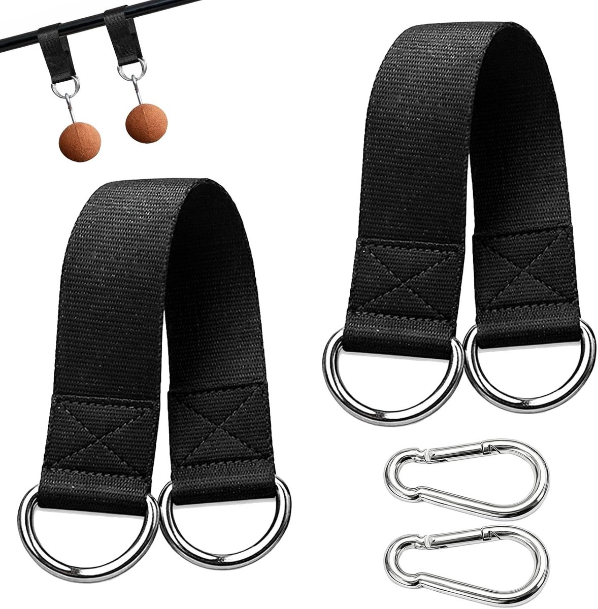 Premium ophangriemen met karabijnhaken voor krachttraining en outdoor activiteiten, versterkt nylon, hoge sterkte, tot 150 kg draagvermogen, veelzijdig en duurzaam