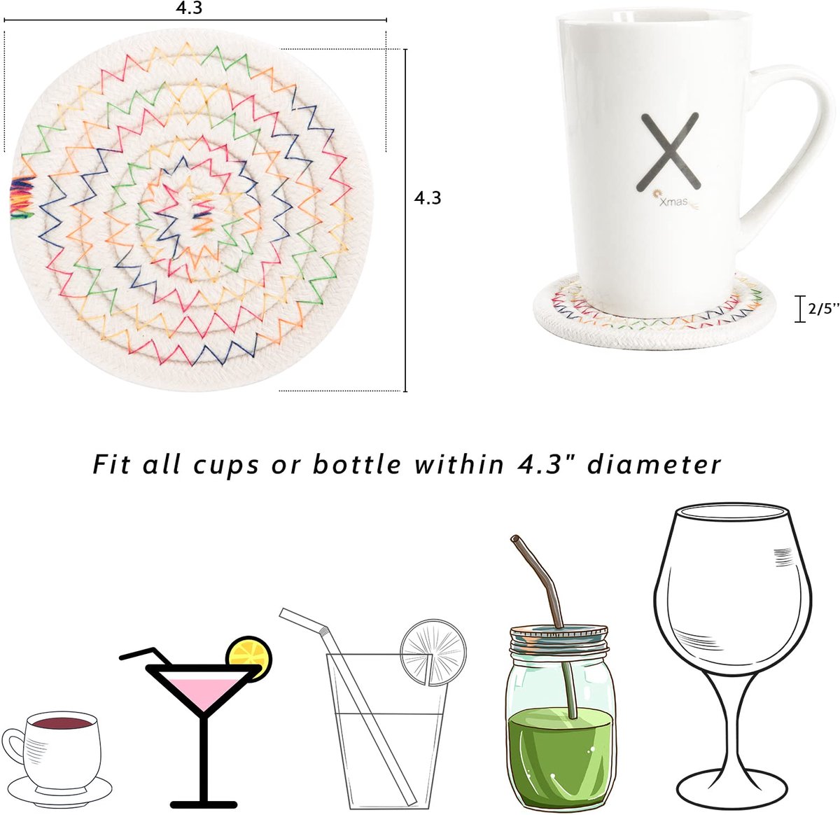 Onderzetters voor drankjes - vintage geweven - waterabsorberend - handgemaakt en hittebestendig (6 stuks) - ShopVlot