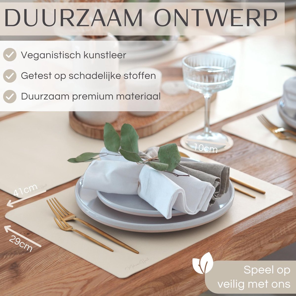 Tafelkleed set 6-delig - Kunstleer crèmebeige - Afwasbaar en waterdicht - Perfecte tafeldecoratie - ShopVlot