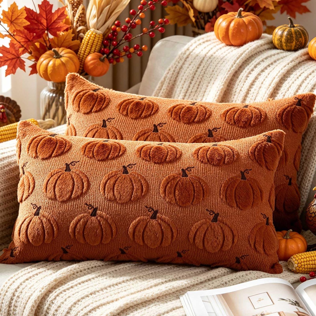Kussenslopen 40 x 60 cm - Pompoen Bruin - Zachte Kussenhoes - Perfect voor Herfstdecoratie - ShopVlot