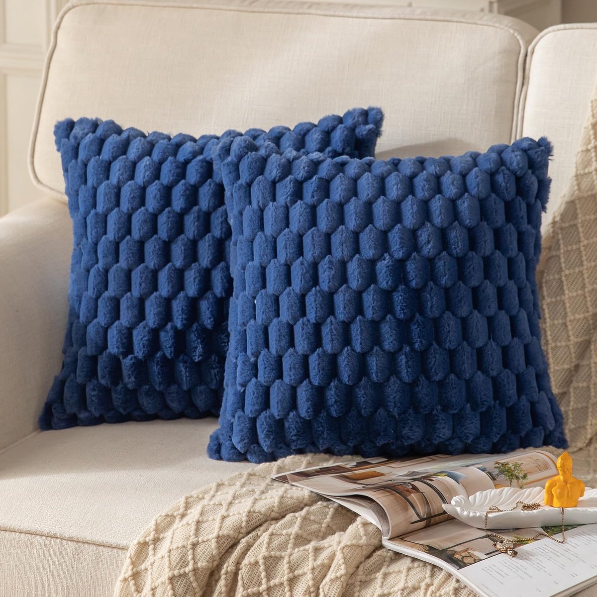 Kussenslopen 60x60 cm - marineblauw pluche - super zacht - perfect voor bank en slaapkamer - ShopVlot