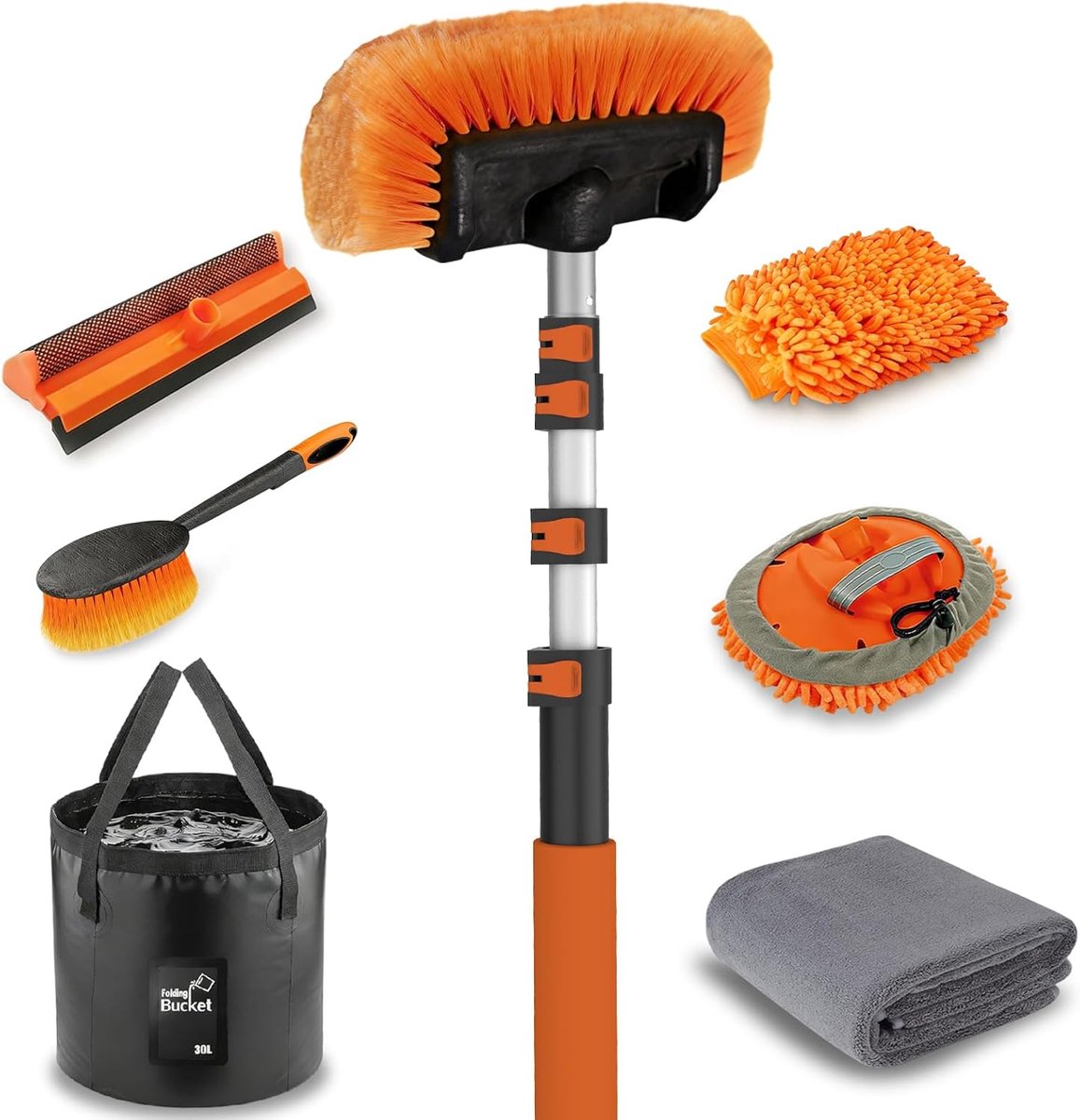 Autowasborstel 4,8 m - telescoopsteel - microvezel mop - ideaal voor camper en vrachtwagen - ShopVlot
