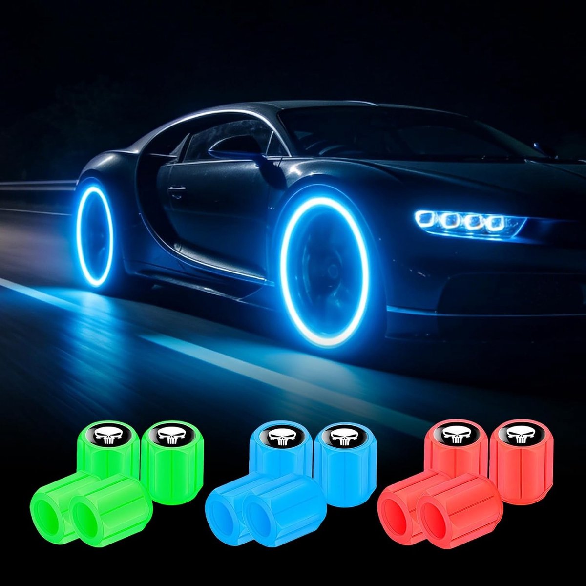 Set van 12 Fluorescerende Ventieldoppen voor Auto, Universele en Duurzame Ventieldoppen, Stofdichte Ventildekels voor Auto, SUV, Vrachtwagen en Fiets