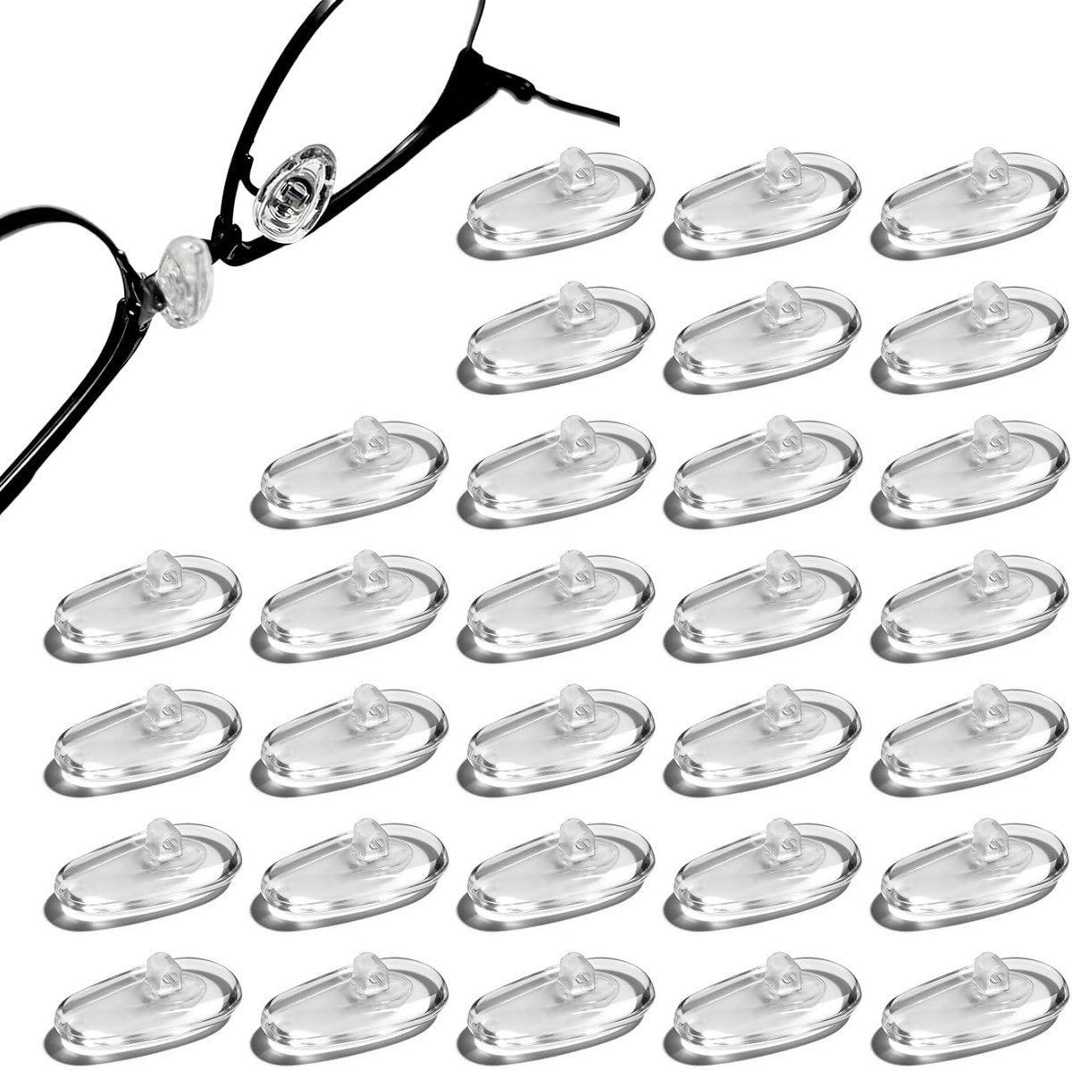 Siliconen neuspads, 30 paar, antislip en zacht voor brillen en zonnebrillen, ideaal voor comfort en stabiliteit tijdens gebruik