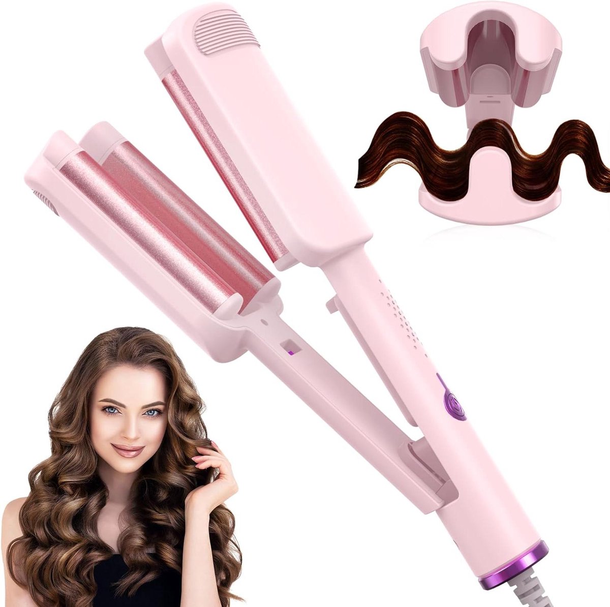 Driepunts Krultang - Haarstyler Golvend - Prachtige Krullen Maken - Snelle Opwarming - 32mm Diameter - Roze
